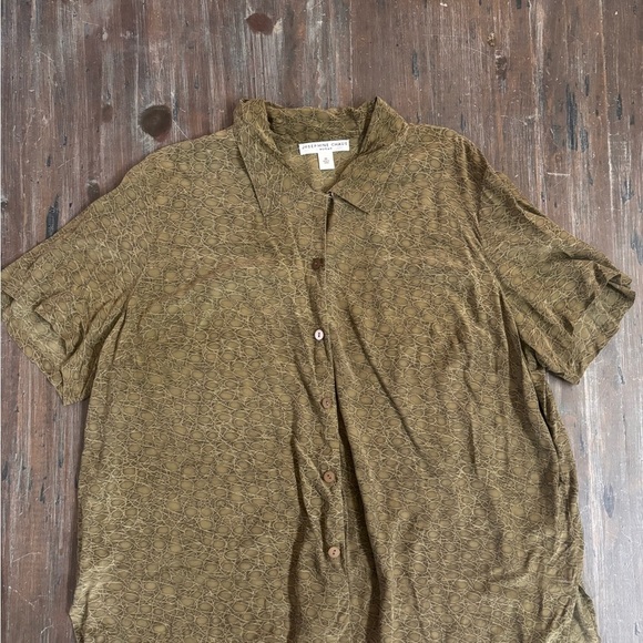 Josephine Chaus Olive Green Patterned Button Down Shirt Relaxed Fit - Picture 1 of 8